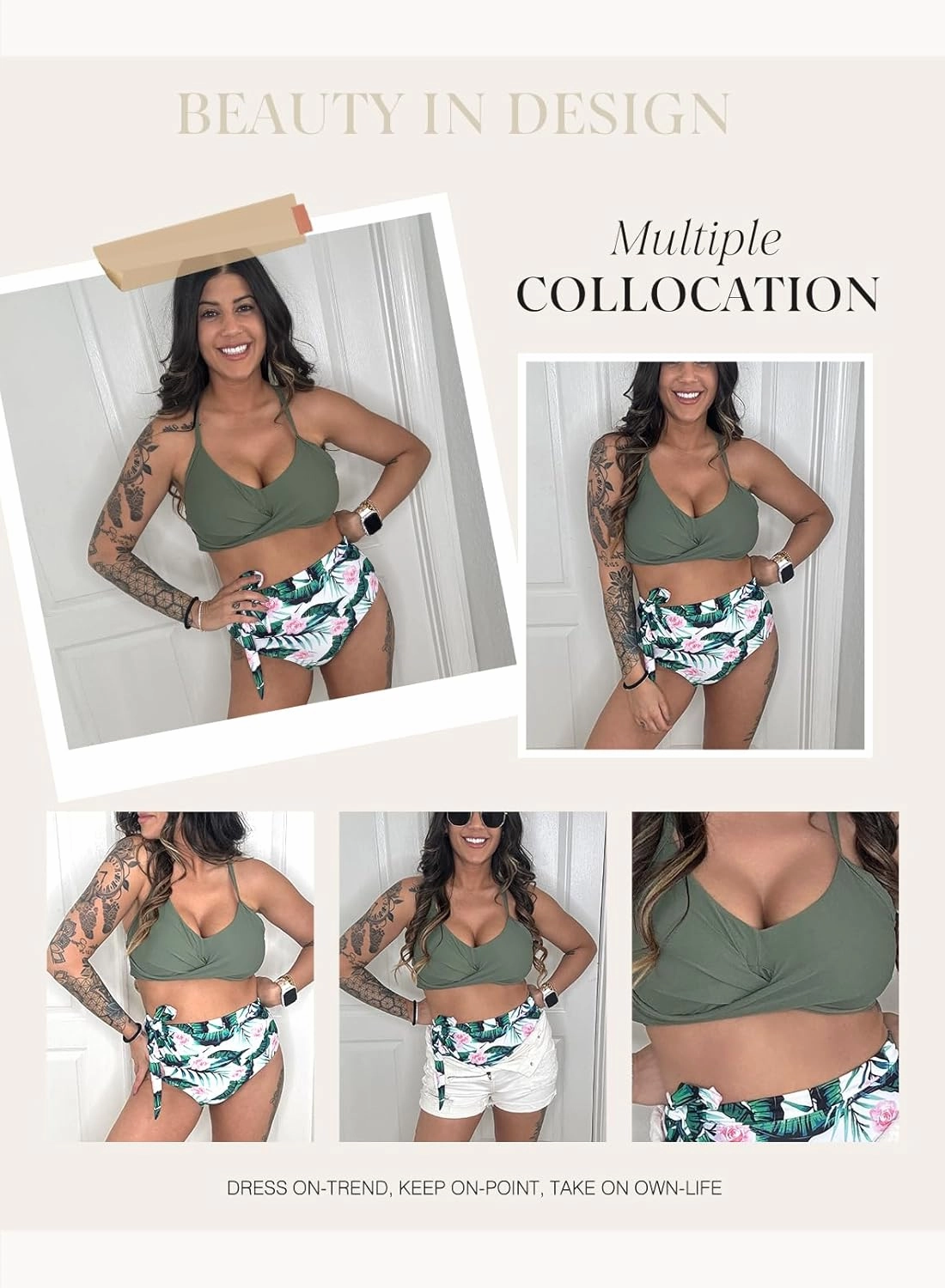 Dokotoo Women's High Waisted Floral Bikini Sets Swimsuit Suit for Women 2025 Tummy Control Bathing Suit Swimwear for Summer