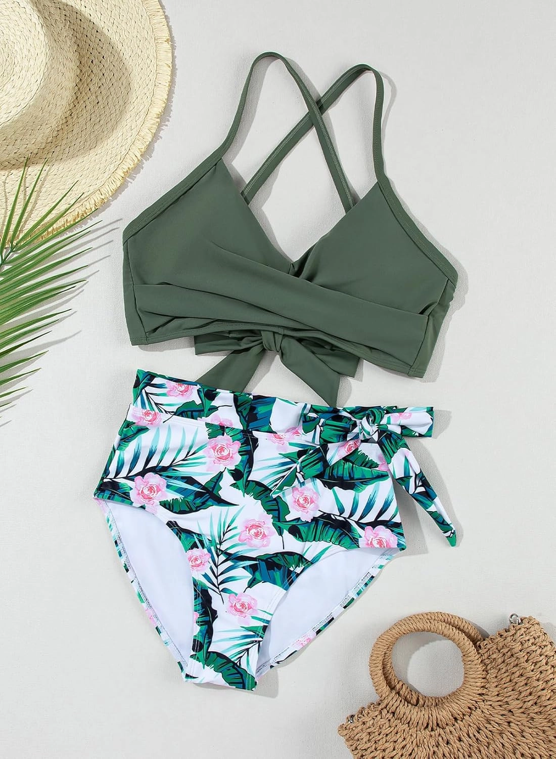 Dokotoo Women's High Waisted Floral Bikini Sets Swimsuit Suit for Women 2025 Tummy Control Bathing Suit Swimwear for Summer