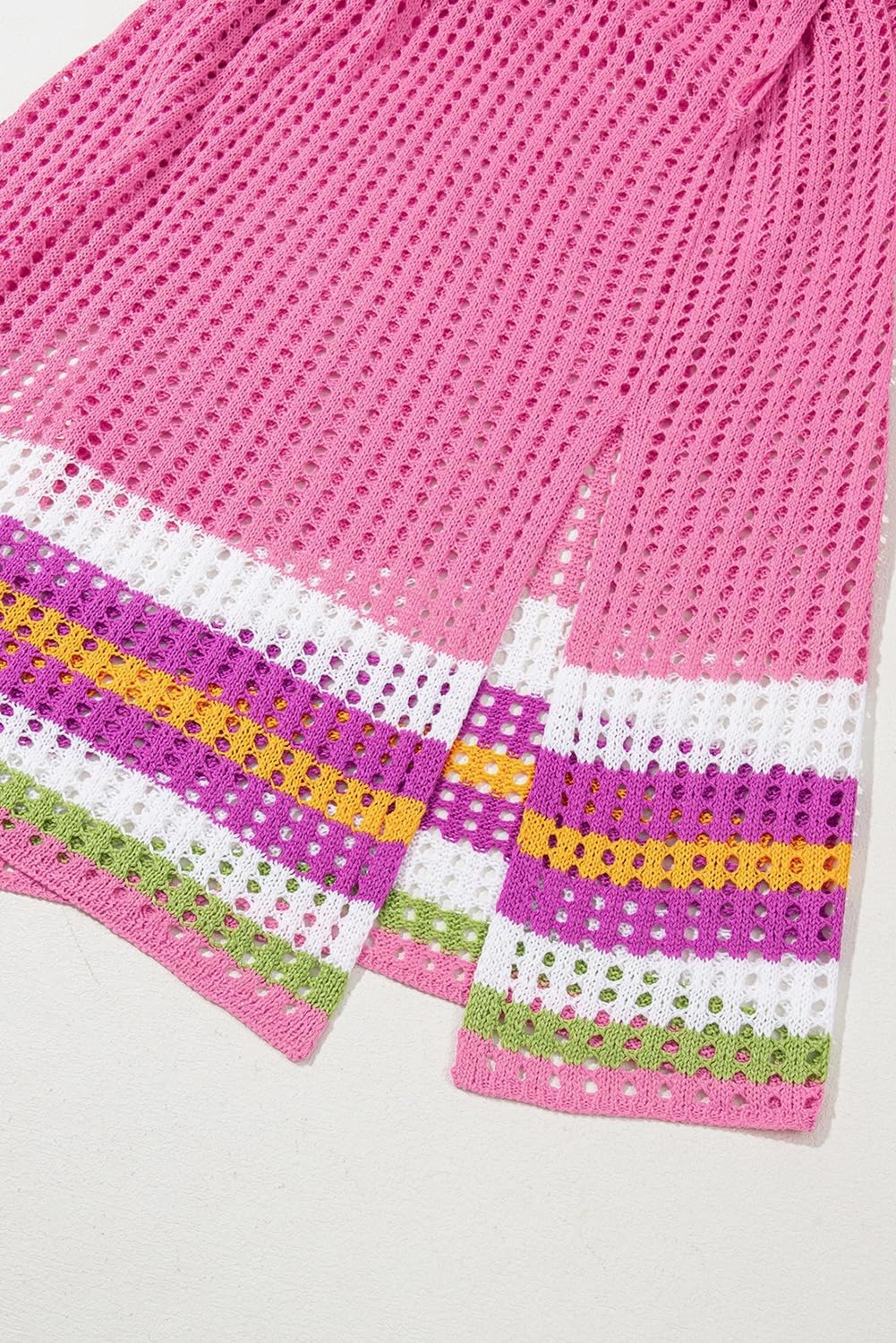 Dokotoo Women's Swimwear Beach Bikini Swimsuit Color Block Cover-ups Crochet Striped Side Split Mini Dress