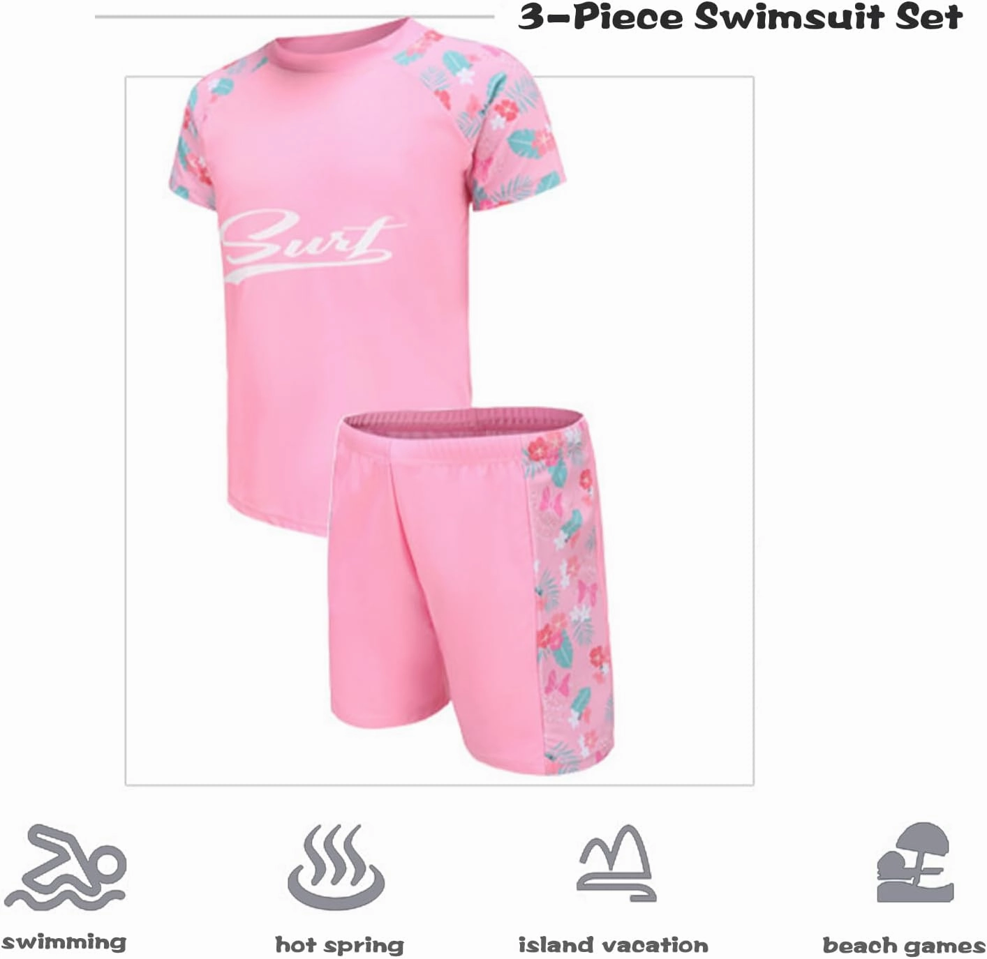 DOOVID Toddler Boy 3-Piece Swimwear Set Baby Boy Swimsuit with Hat UPF 50  Rash Guards Short Sleeve Bathing Suit for Boys