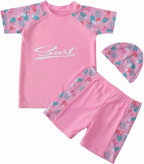 DOOVID Toddler Boy 3-Piece Swimwear Set Baby Boy Swimsuit with Hat UPF 50  Rash Guards Short Sleeve Bathing Suit for Boys