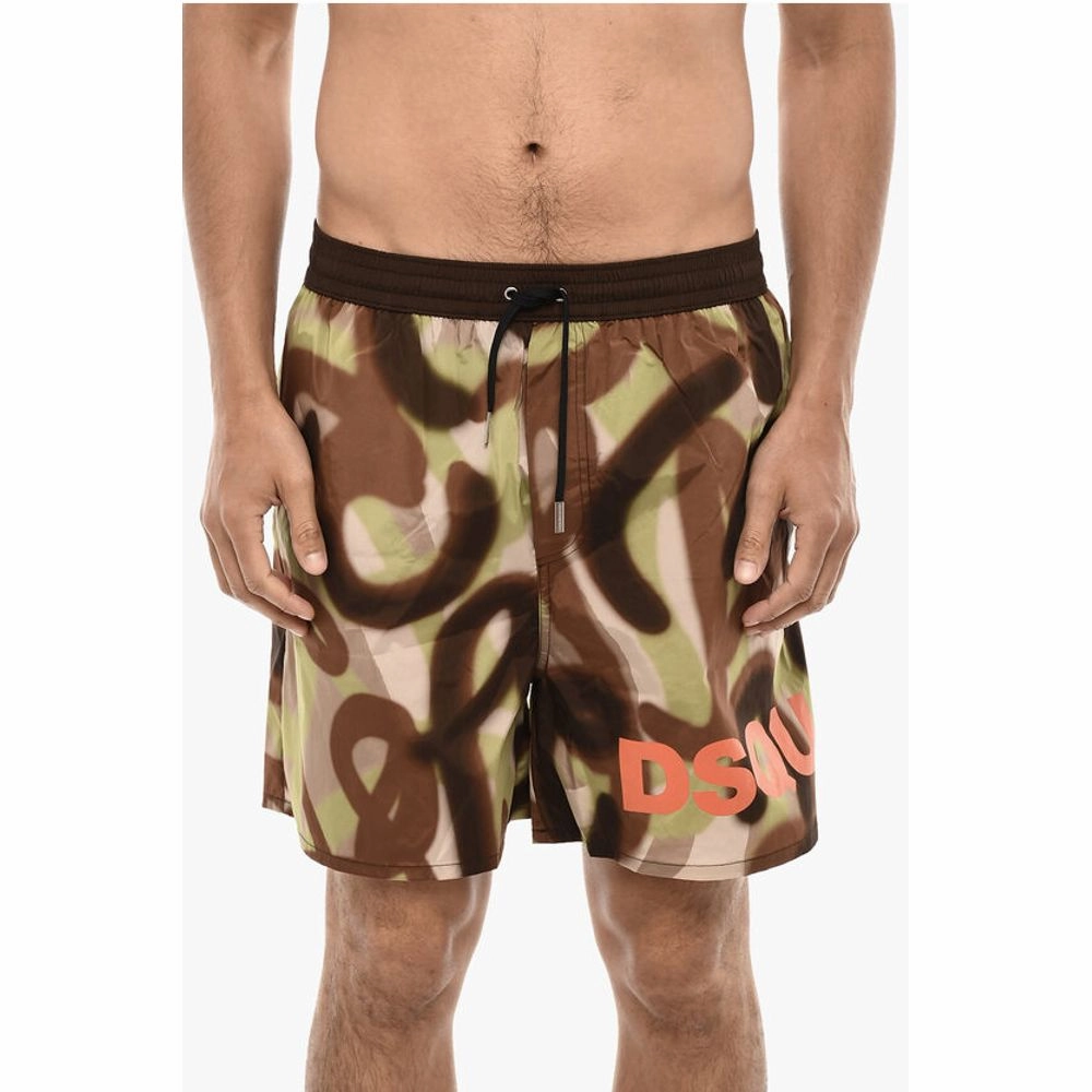 Dsquared Logoed Swim Short with Spray Paint Men's Motif