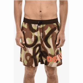 Dsquared Logoed Swim Short with Spray Paint Men's Motif