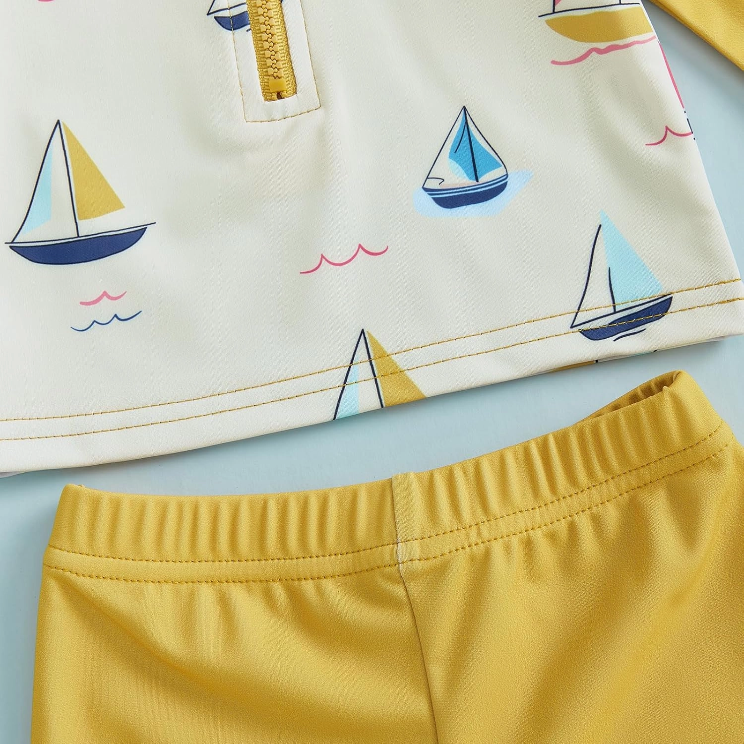 DuAnyozu Baby Boys Swimsuit Long Sleeve Rash Guard Swimwear Baby Boy Swim Trunk with Hat Toddler 4th of July Bathing Suit