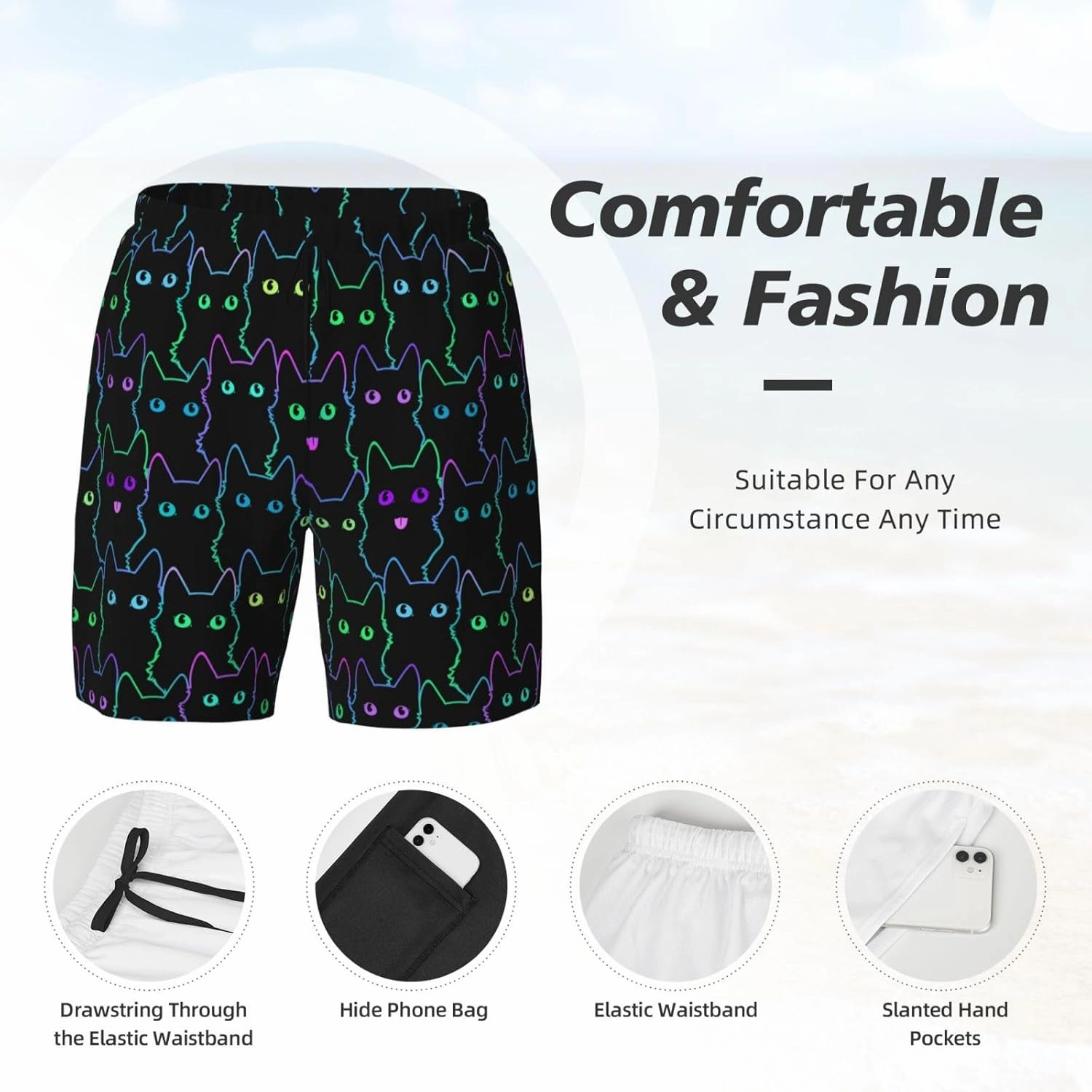 Duck Men's Swim Trunks with Compression Liner 2 in 1 Inseam Quick Dry Beach Shorts 7 inch Swimming Board Shorts