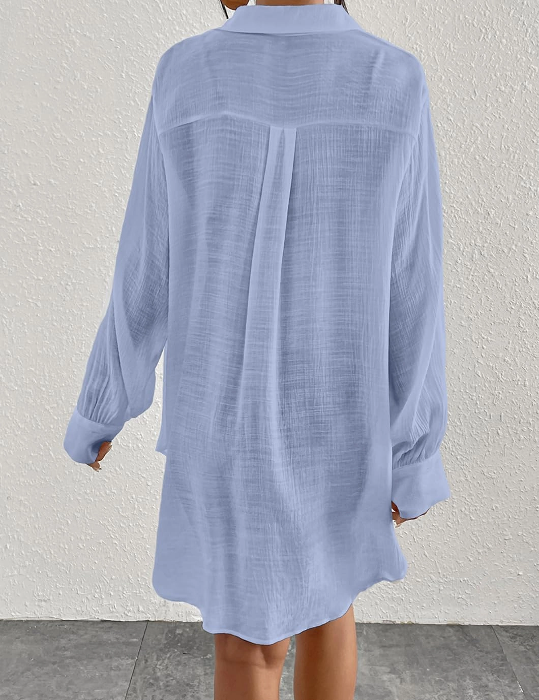 Eddoyee Womens Button Down Shirts V-Neck Long Sleeve Bikini Bathing Suit Cover Up Plus Size Causal Blouse Beachwear