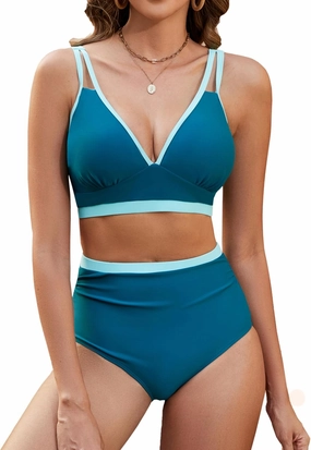 Edelqual Women High Waisted Bikini Sets Two Piece Swimsuits Tummy Control Bathing Swim Suit Color Block Swimwear
