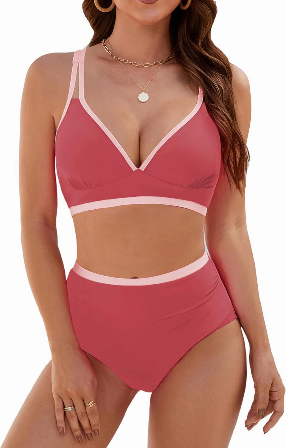 Edelqual Women High Waisted Bikini Sets Two Piece Swimsuits Tummy Control Bathing Swim Suit Color Block Swimwear