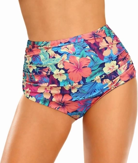 Edelqual Women's High Waisted Bikini Bottom Tummy Control Full Coverage Ruched Bathing Suit Swimsuit Tankini Swim Shorts
