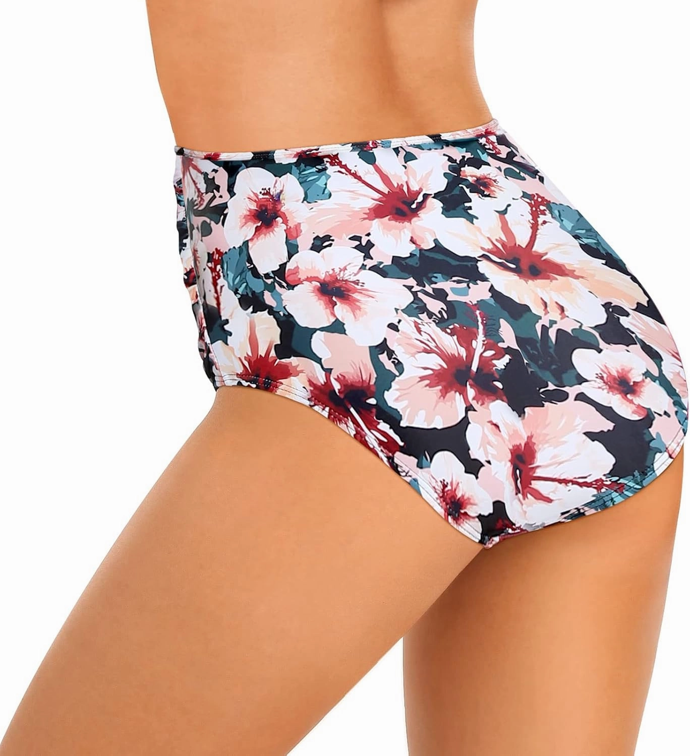 Edelqual Women's High Waisted Bikini Bottom Tummy Control Full Coverage Ruched Bathing Suit Swimsuit Tankini Swim Shorts