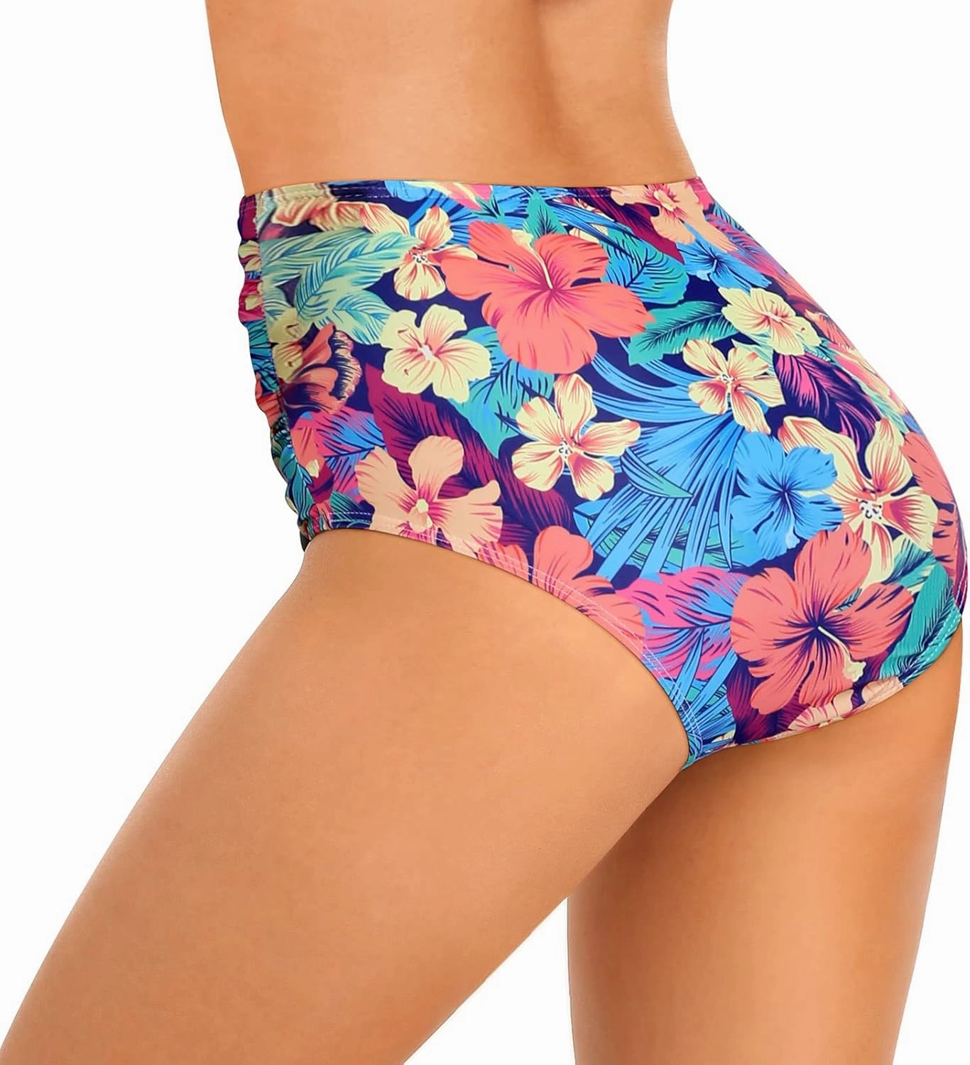 Edelqual Women's High Waisted Bikini Bottom Tummy Control Full Coverage Ruched Bathing Suit Swimsuit Tankini Swim Shorts
