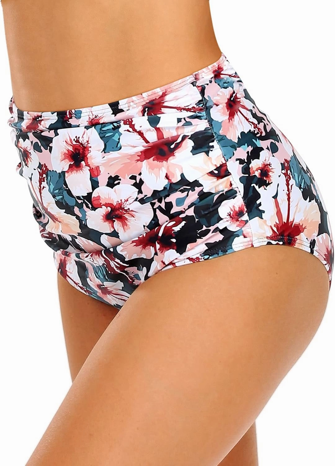 Edelqual Women's High Waisted Bikini Bottom Tummy Control Full Coverage Ruched Bathing Suit Swimsuit Tankini Swim Shorts
