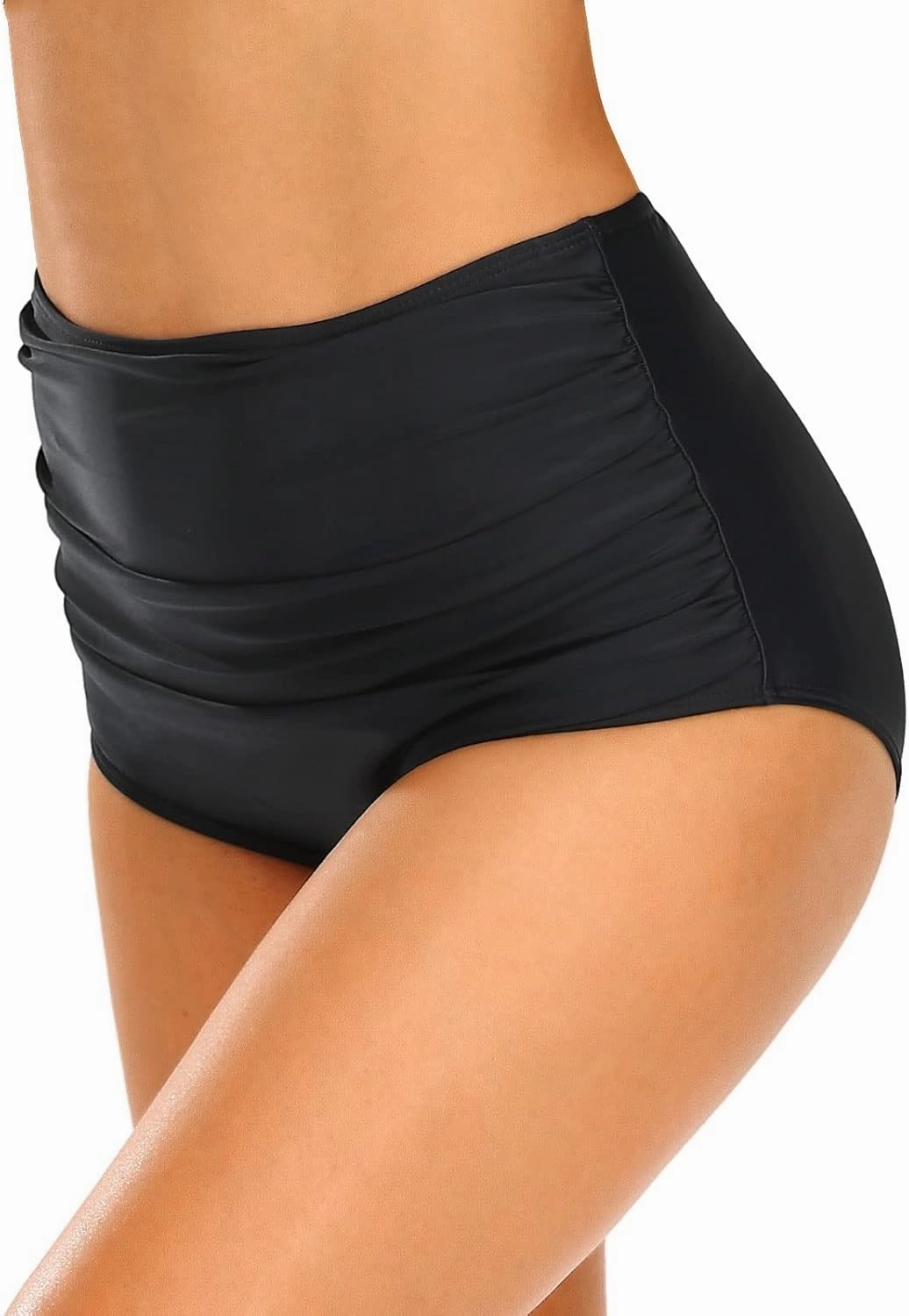 Edelqual Women's High Waisted Bikini Bottom Tummy Control Full Coverage Ruched Bathing Suit Swimsuit Tankini Swim Shorts