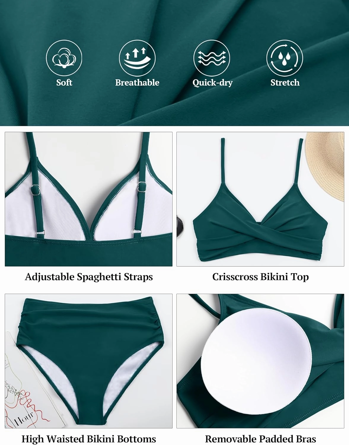 Edelqual Women's High Waisted Bikini Sets Two Piece Swimsuit Tummy Control Bathing Suit V Neck Swimwear 2025 Swim Suit