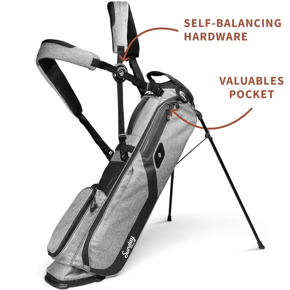 Sunday Golf El Camino Stand Bag - Heather Grey, TaylorMade Stealth driver, Golf resistance bands