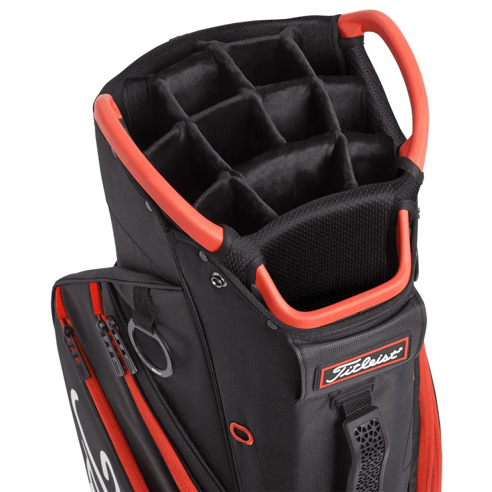 Titleist Cart 14 Lightweight Cart Bag - Black/Black/Red, Golf club cleaning brush