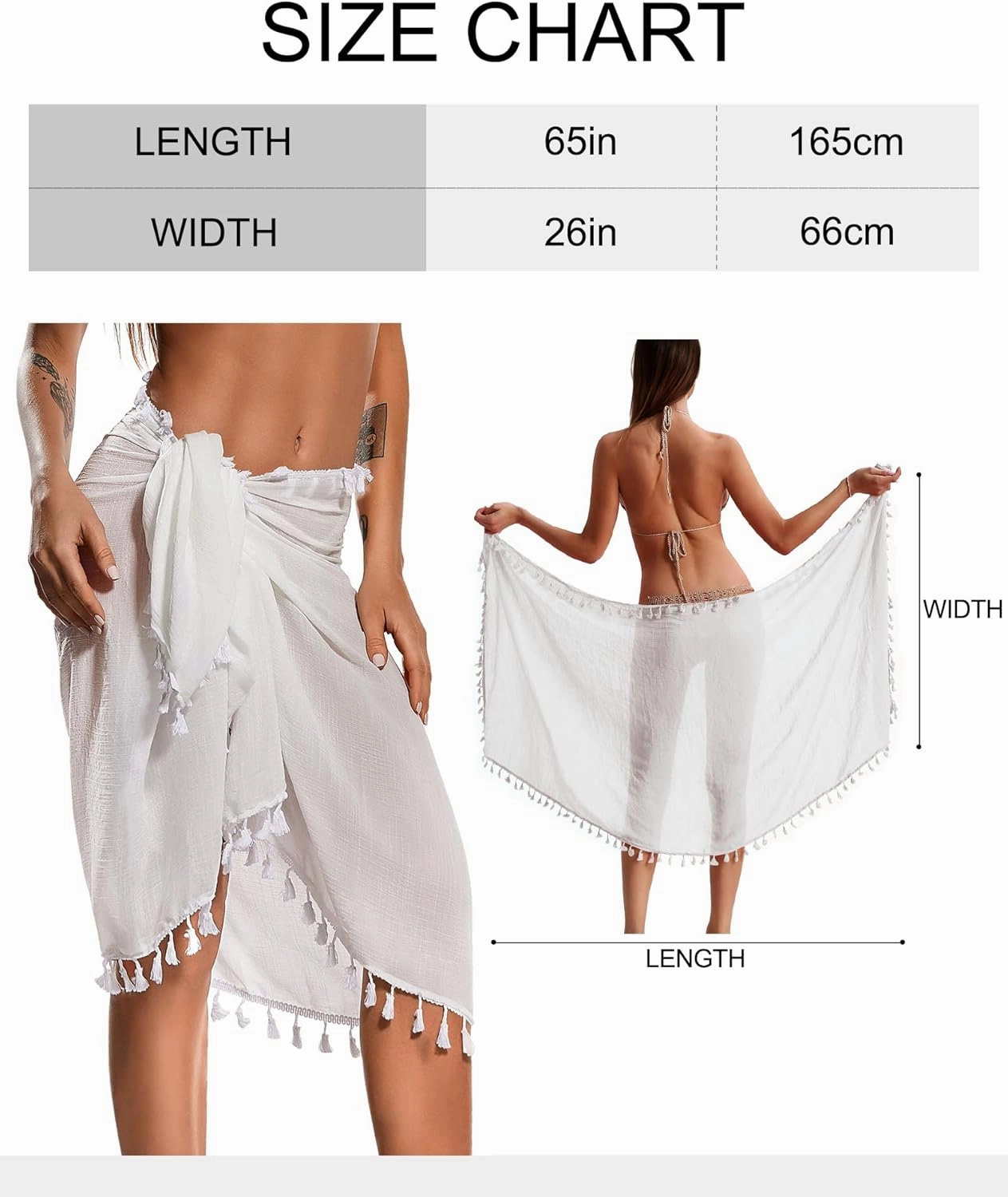 Eicolorte Beach Sarong Pareo Womens Semi-Sheer Swimwear Cover Ups Short Skirt with Tassels