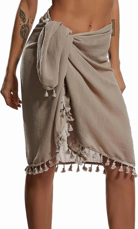 Eicolorte Beach Sarong Pareo Womens Semi-Sheer Swimwear Cover Ups Short Skirt with Tassels