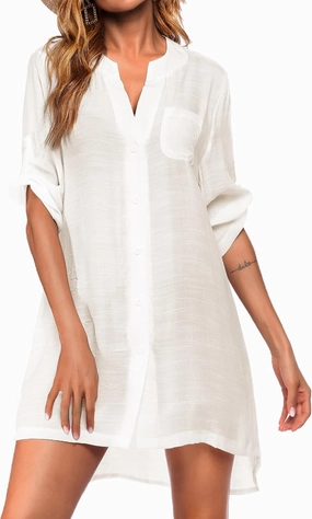 Ekouaer Bathing Suit Cover Up for Women V Neck Button Down Swimsuit Coverup Beach Dress Shirt S-3XL