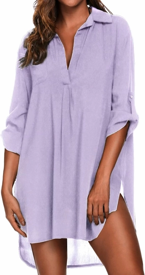 Ekouaer Beach Cover Ups for Women V Neck Bathing Suit Cover Up Bikini Swimsuit Coverup Beach Dress Shirt S-3XL