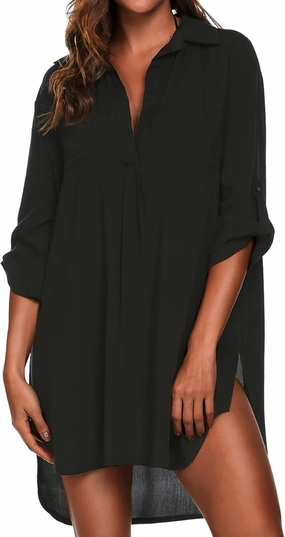 Ekouaer Beach Cover Ups for Women V Neck Bathing Suit Cover Up Bikini Swimsuit Coverup Beach Dress Shirt S-3XL