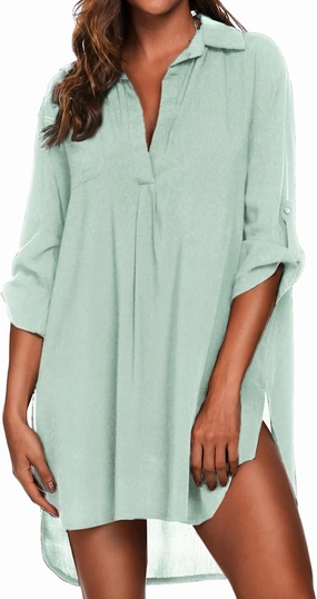 Ekouaer Beach Cover Ups for Women V Neck Bathing Suit Cover Up Bikini Swimsuit Coverup Beach Dress Shirt S-3XL