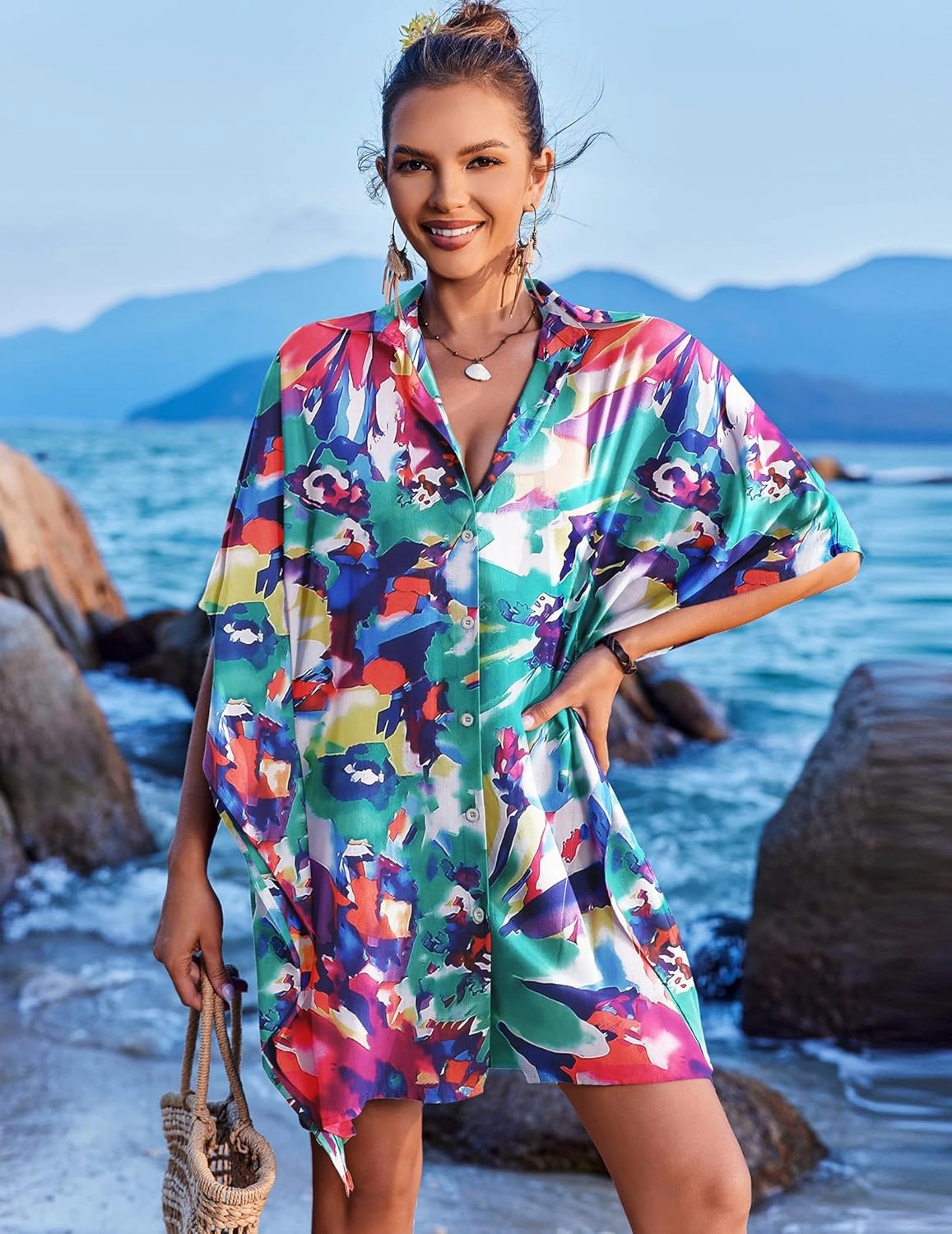 Ekouaer Beach Shirt Coverups for Women Button Down Bathing Suit Coverups for Swimwear