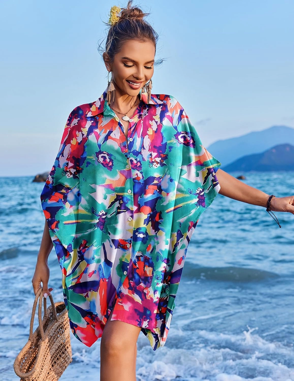 Ekouaer Beach Shirt Coverups for Women Button Down Bathing Suit Coverups for Swimwear