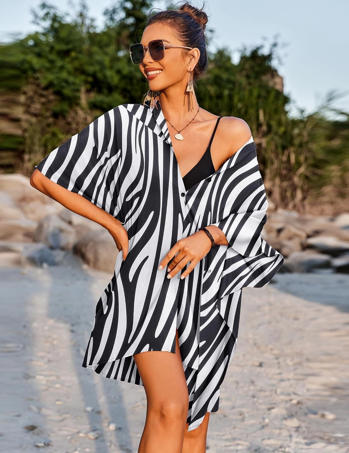 Ekouaer Beach Shirt Coverups for Women Button Down Bathing Suit Coverups for Swimwear