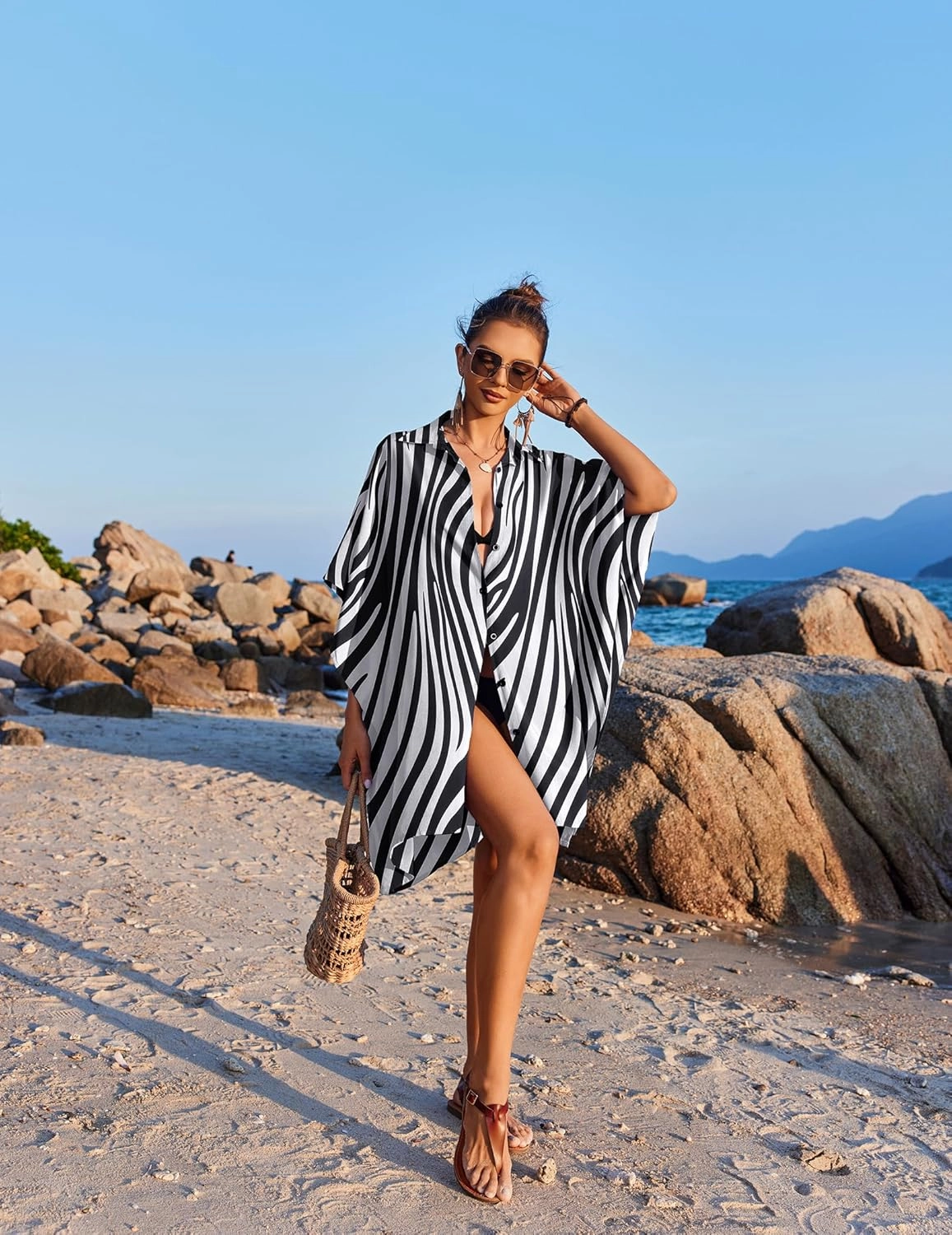 Ekouaer Beach Shirt Coverups for Women Button Down Bathing Suit Coverups for Swimwear