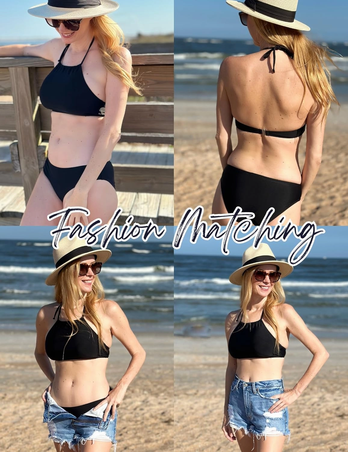 Ekouaer High Neck Halter Bikini Top Floral Swimsuits Two Piece Bathing Suits Triangle Bottoms for Women Teen Juniors XS-XXL