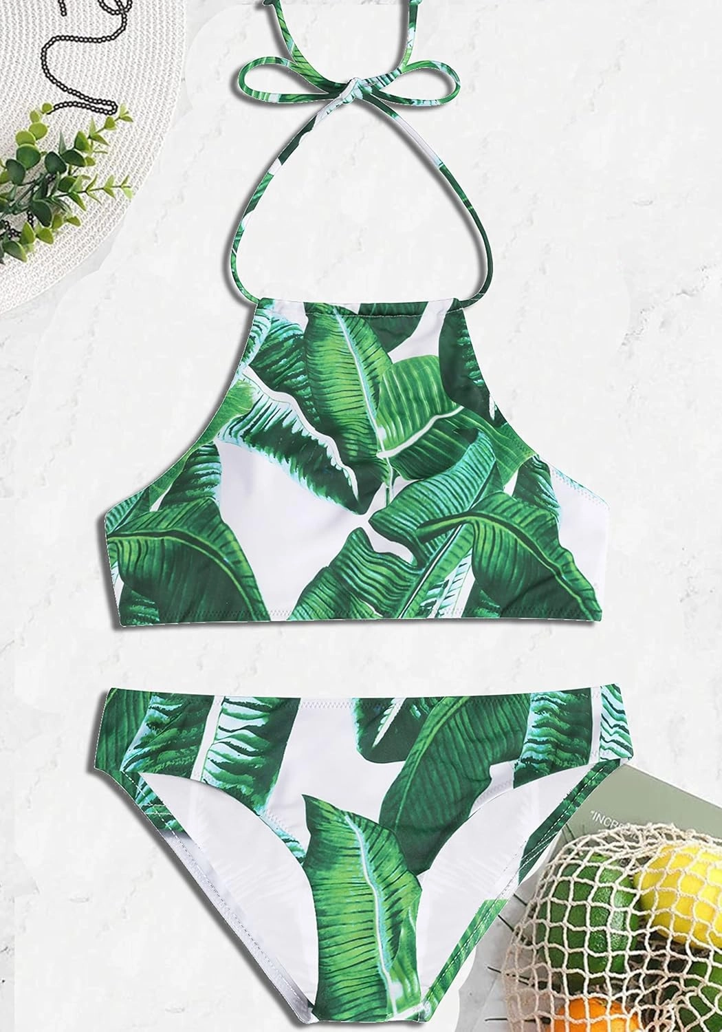 Ekouaer High Neck Halter Bikini Top Floral Swimsuits Two Piece Bathing Suits Triangle Bottoms for Women Teen Juniors XS-XXL