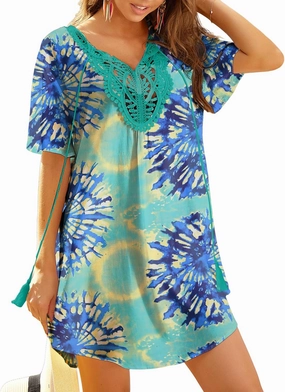 Ekouaer Swimsuit Cover Ups for Women Lace Crochet V-Neck Bikini Beach Coverups Dress for Swimwear Bathing Suit