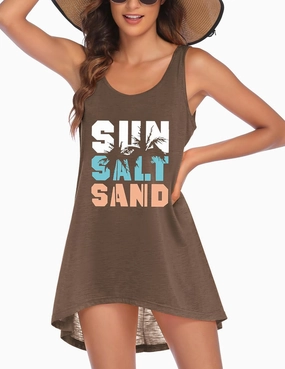 Ekouaer Women's Sleeveless Swimwear Coverups T-Shirt Beach Dress Tank Bikini Cover Up with Print