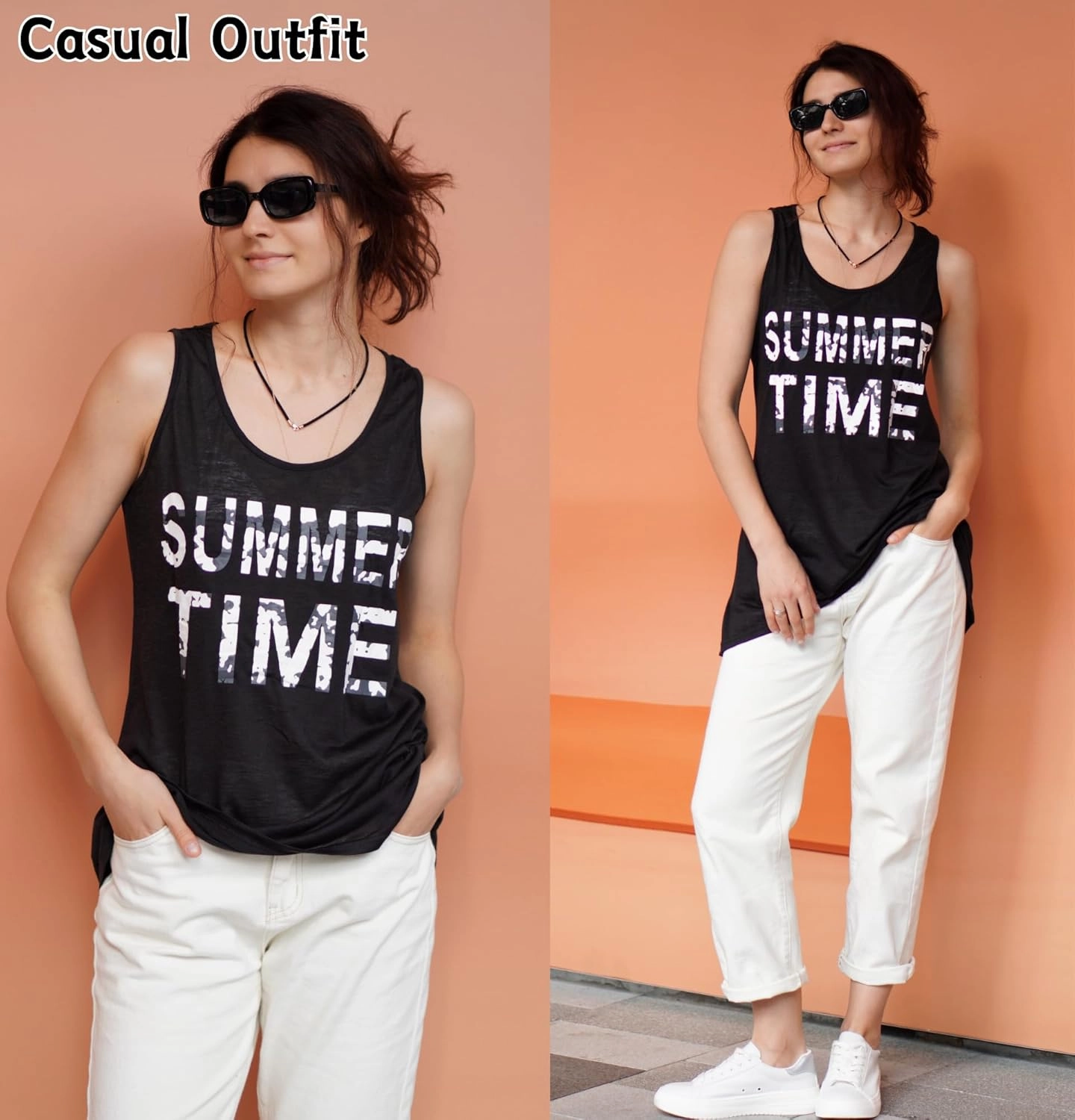 Ekouaer Women's Sleeveless Swimwear Coverups T-Shirt Beach Dress Tank Bikini Cover Up with Print
