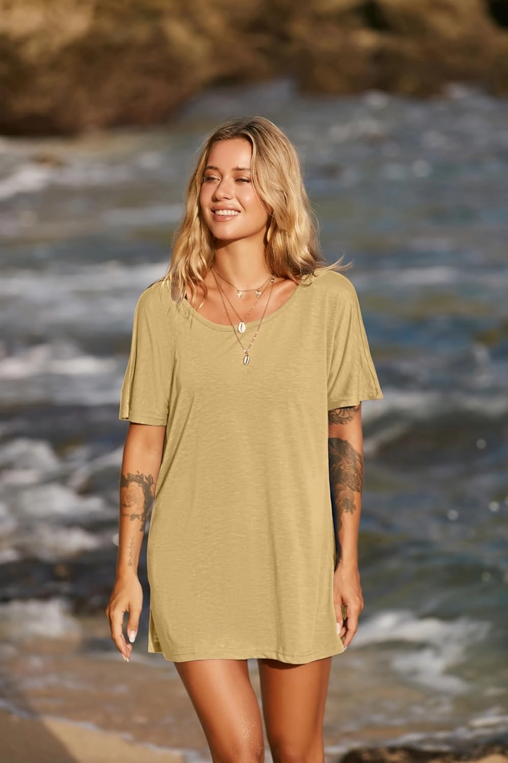 Ekouaer Women's Swimsuit Beach Cover Up Short Sleeve Cover Ups for Swimwear Bathing Suit Coverups S-XXXL