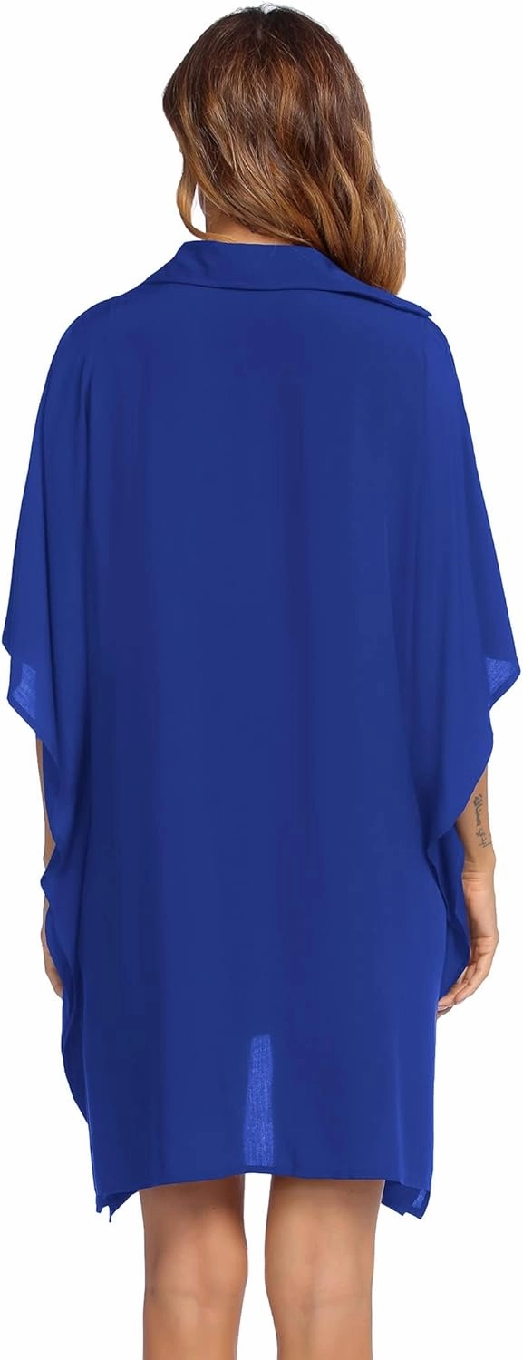 Ekouaer Women's Swimsuit Cover Up 3/4 Sleeve Beachwear Bikini Coverups Button Down Oversized Cover Up Shirt S-3XL