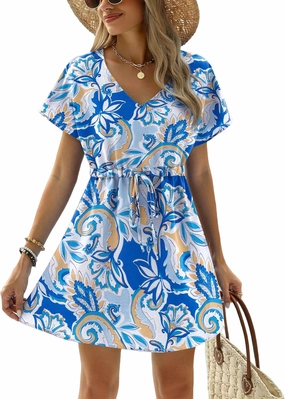 Ekouaer Womens Swimsuit Coverup Short Sleeve Beach Cover Up Dress V Neck Bikini Beachwear