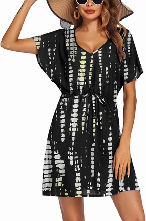 Ekouaer Womens Swimsuit Coverup Short Sleeve Beach Cover Up Dress V Neck Bikini Beachwear