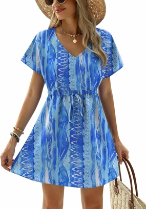 Ekouaer Womens Swimsuit Coverup Short Sleeve Beach Cover Up Dress V Neck Bikini Beachwear