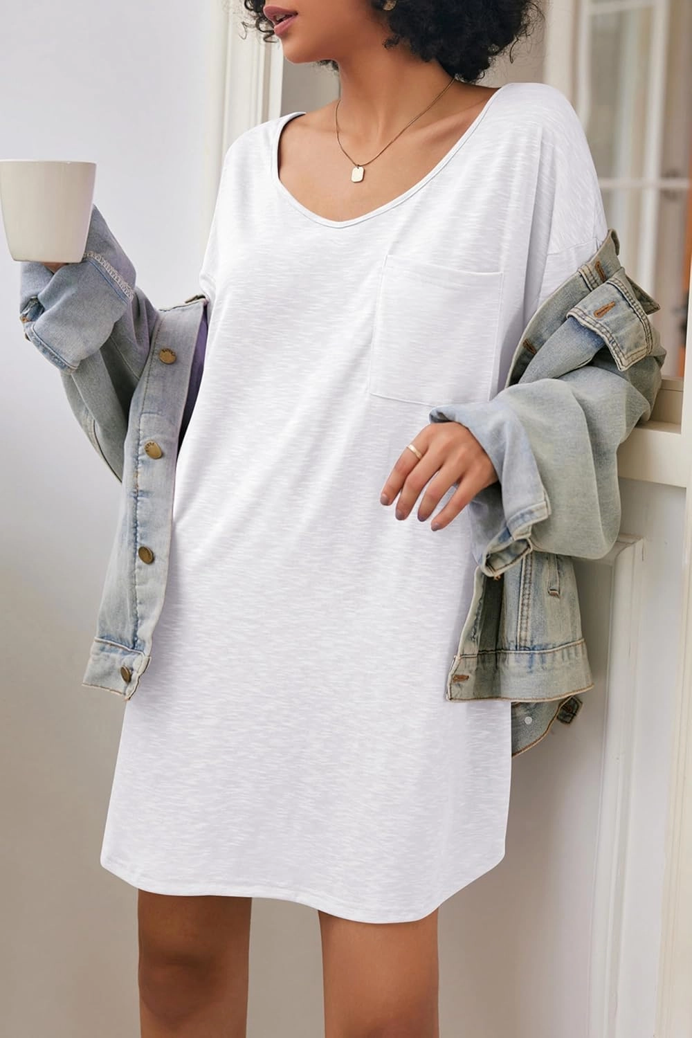 Ekouaer Womens Tshirt Nightgown Cotton V Neck Sleepshirts Comfy Casual Nightshirt for Women
