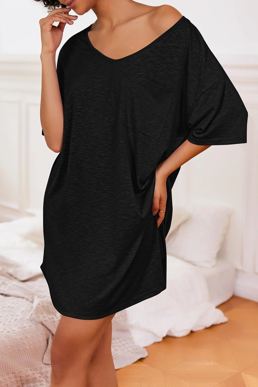 Ekouaer Womens Tshirt Nightgown Cotton V Neck Sleepshirts Comfy Casual Nightshirt for Women