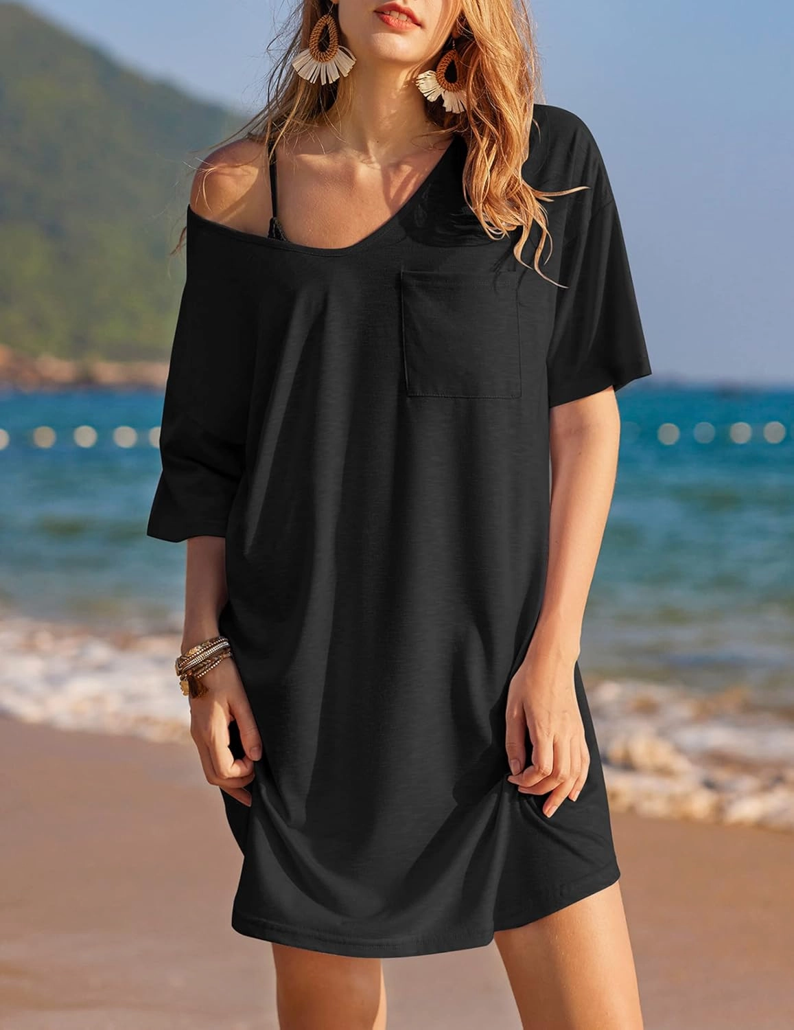 Ekouaer Womens Tshirt Nightgown Cotton V Neck Sleepshirts Comfy Casual Nightshirt for Women