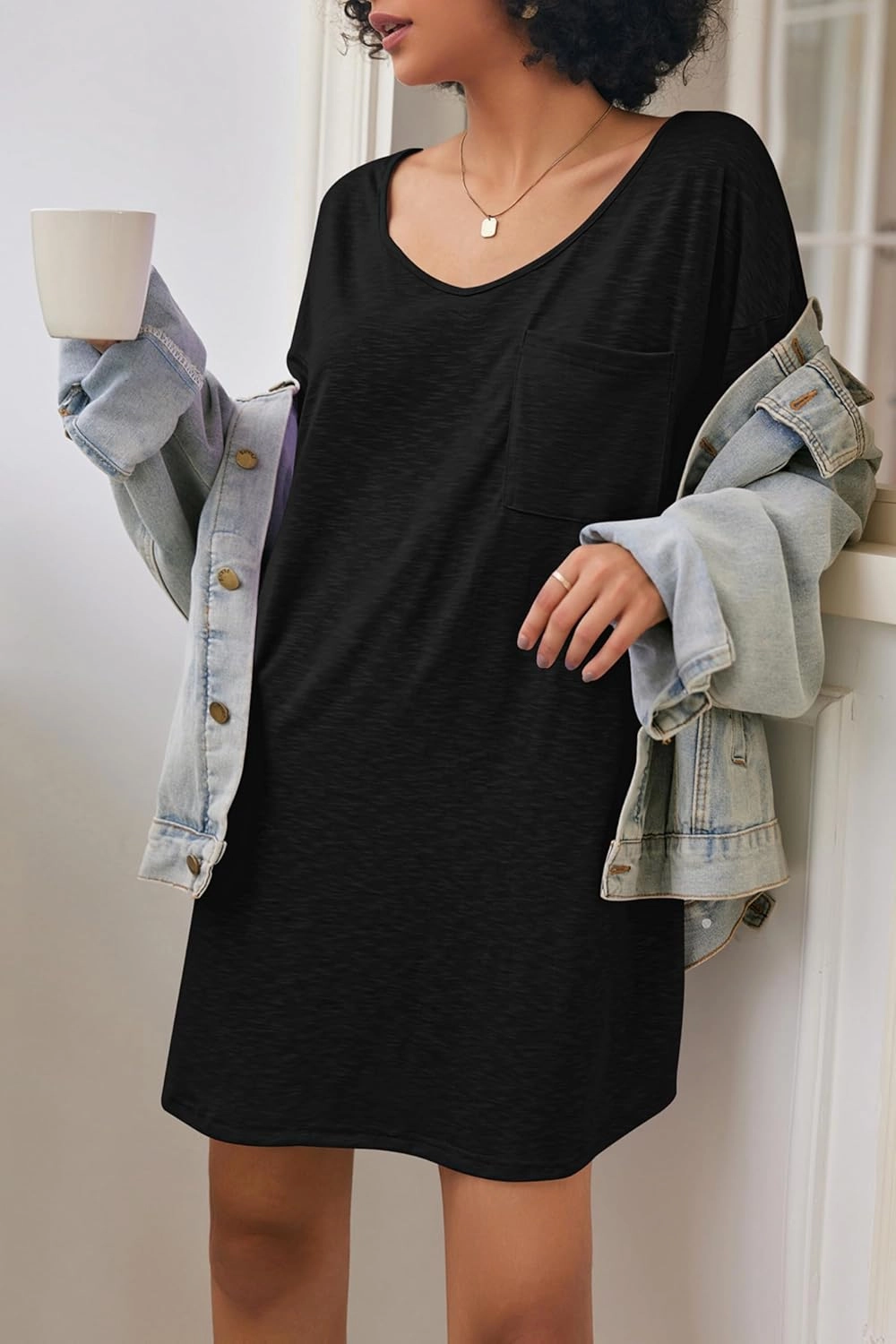 Ekouaer Womens Tshirt Nightgown Cotton V Neck Sleepshirts Comfy Casual Nightshirt for Women