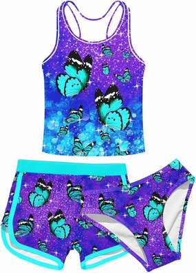 Enlifety 8-15T Kids Girls Swimsuit 3 Piece Bathing Suit Tankini with Shorts