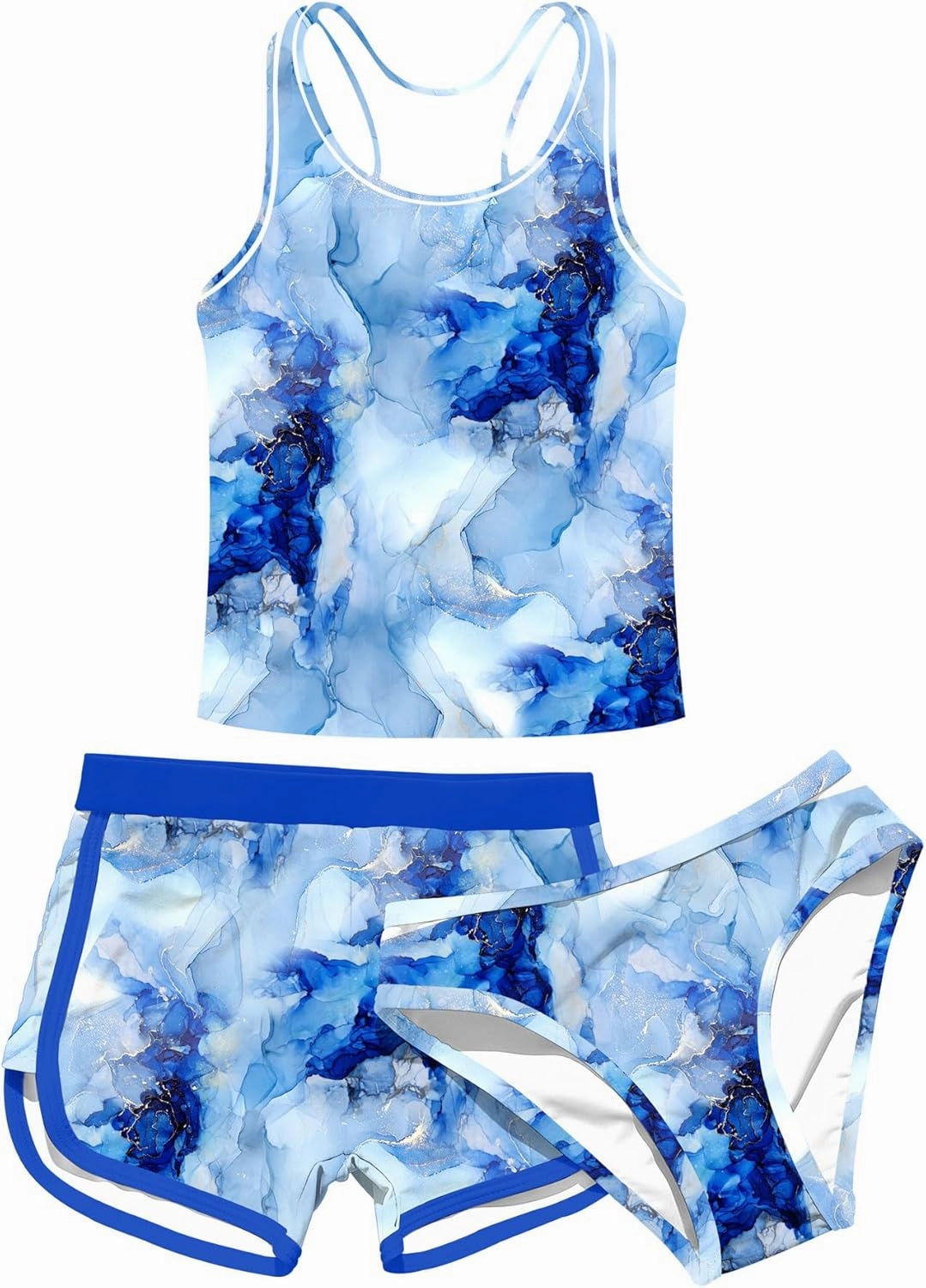 Enlifety 8-15T Kids Girls Swimsuit 3 Piece Bathing Suit Tankini with Shorts
