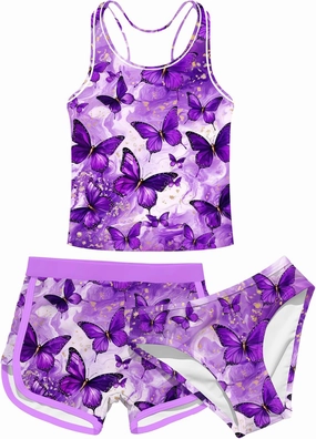 Enlifety 8-15T Kids Girls Swimsuit 3 Piece Bathing Suit Tankini with Shorts