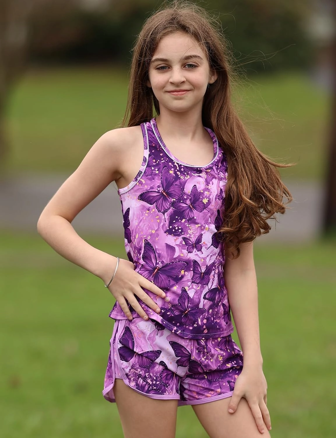 Enlifety 8-15T Kids Girls Swimsuit 3 Piece Bathing Suit Tankini with Shorts