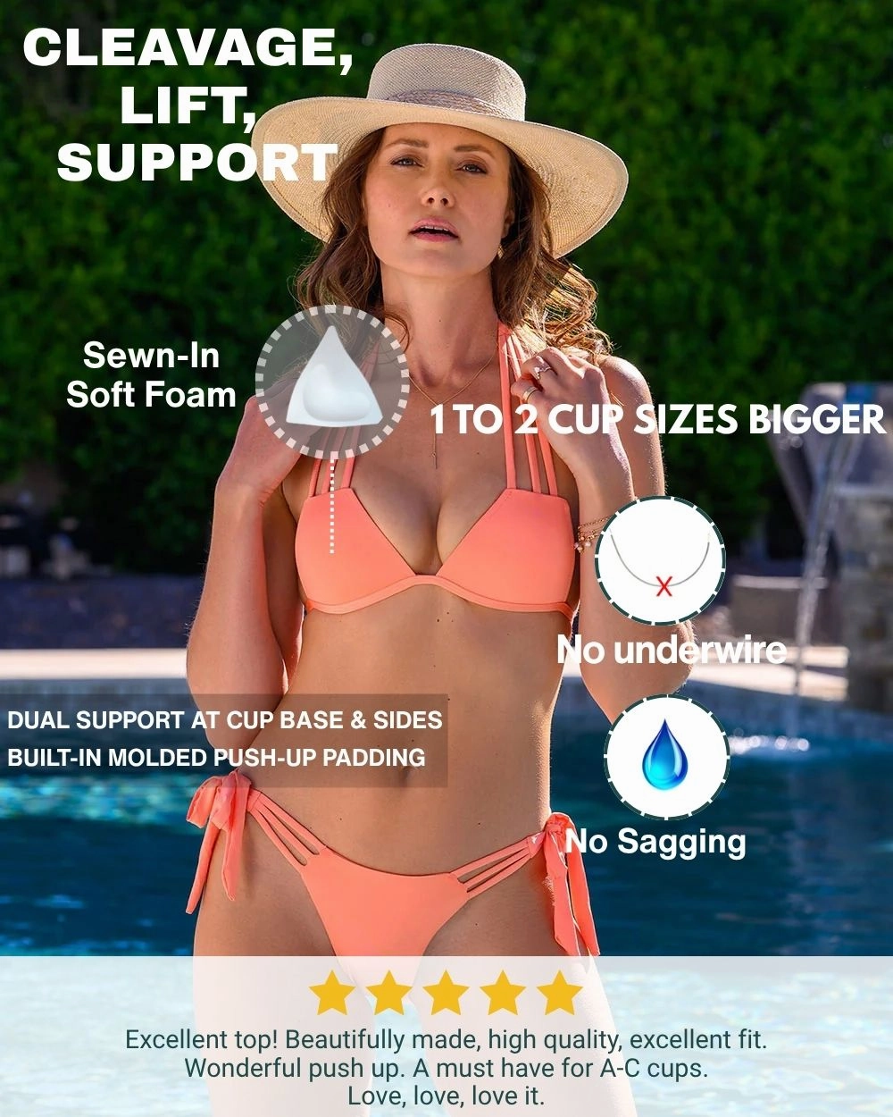Envy Push Up Bust Enhancing Strappy String Bikini Top and Side Tie Bikini Bottom and Cheeky