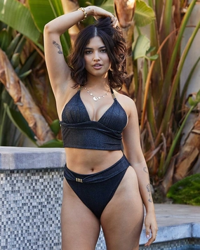 Envy Push Up Padded Shimmer Crop Top and High Leg Bottom
